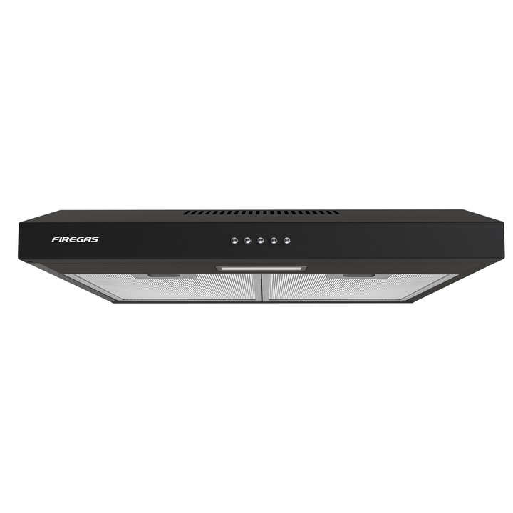 FIREGAS EBF23A360AC hagyományos páraelszívó, 60 cm, 3 sebesség, 350 m³/h szívóerő, recirkuláció/kipufogó, LED világítás, alumínium szűrővel és aktív szénszűrővel, fekete