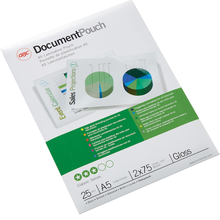 Ламинатно фолио GBC, Горещо ламиниране, А5, 75 микрометра, 25 броя/комплект