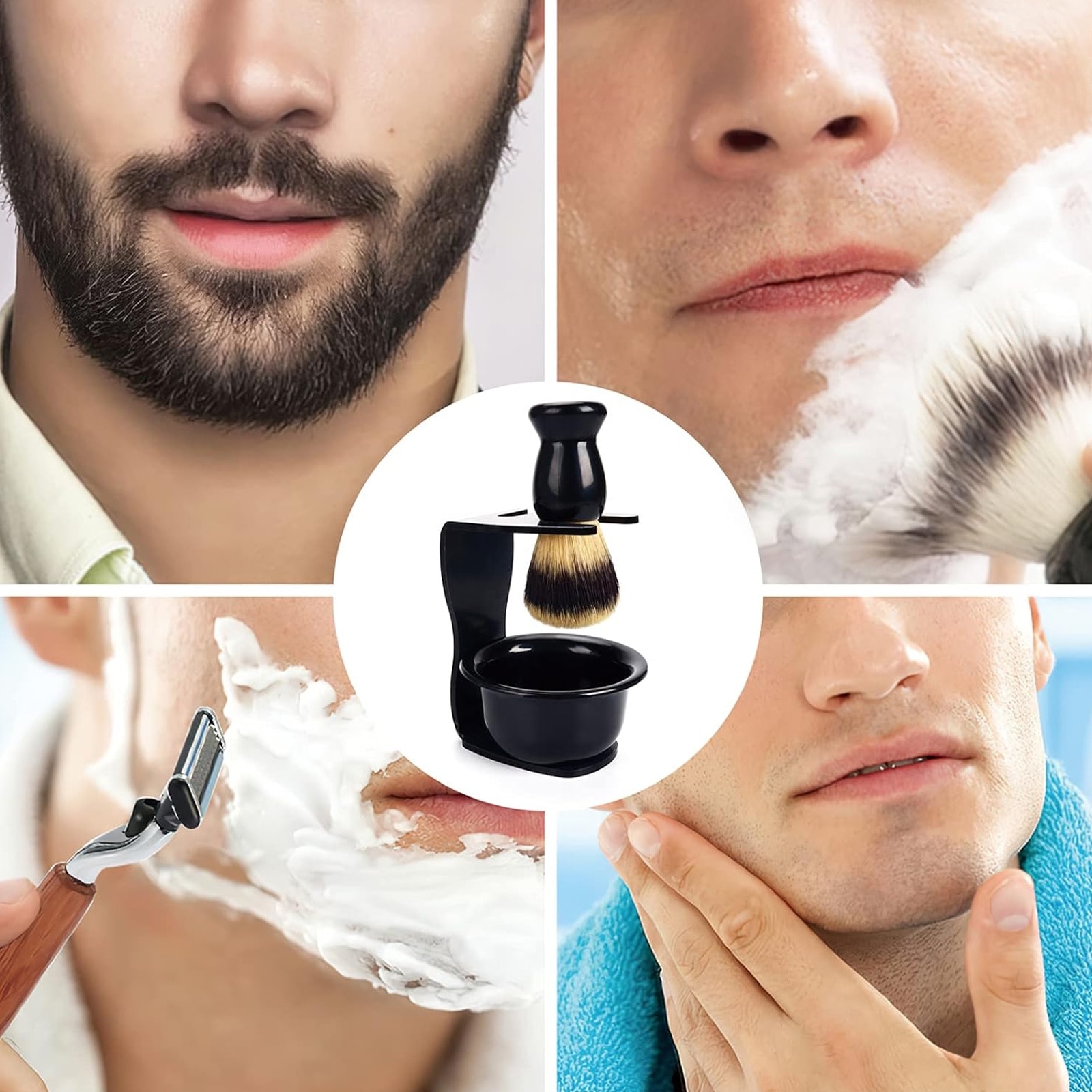 Set de barbierit, Perie barba, SINBINTA, 3 in 1, Cu suport, pamatuf ...