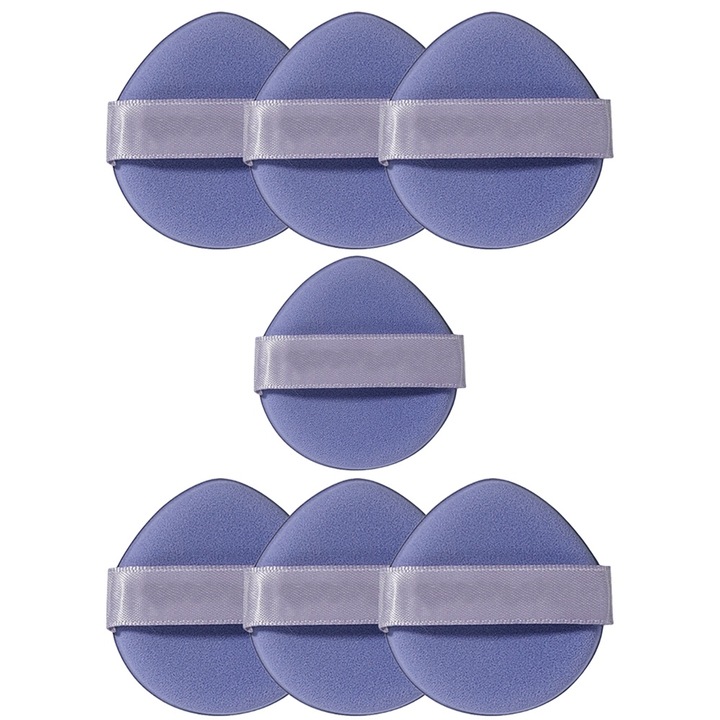 Set de 7 Buretei Velvet Touch, Powder Puff, Reutilizabili, Forma de Triunghi, Utilizare Umeda sau Uscata, Buretei pentru Make-up, Usor de folosit, Confortabil, Moale, Aplicare Uniforma, Protejeaza Tenul, Compact, Mov