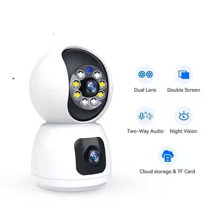 Baby monitor smart WIFI, 2 in 1, cu 2 camere dual audio si video pentru supraveghere copil, animale comp sau de securitate vedere nocturna, wireless, detector miscare, app smartphone, Dare4U