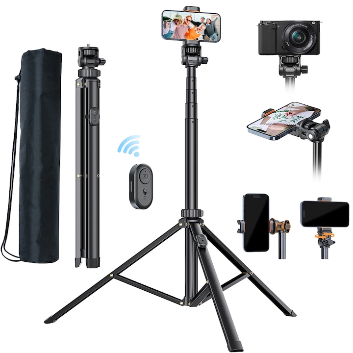 Teleszkópos fotóállvány, BYONDSELF®, professzionális 4D, 42-180 cm, tárolótáskával, Bluetooth távirányítóval, állítható, kompatibilis telefonnal / fényképezőgéppel / GoPro-val, alumínium, fekete