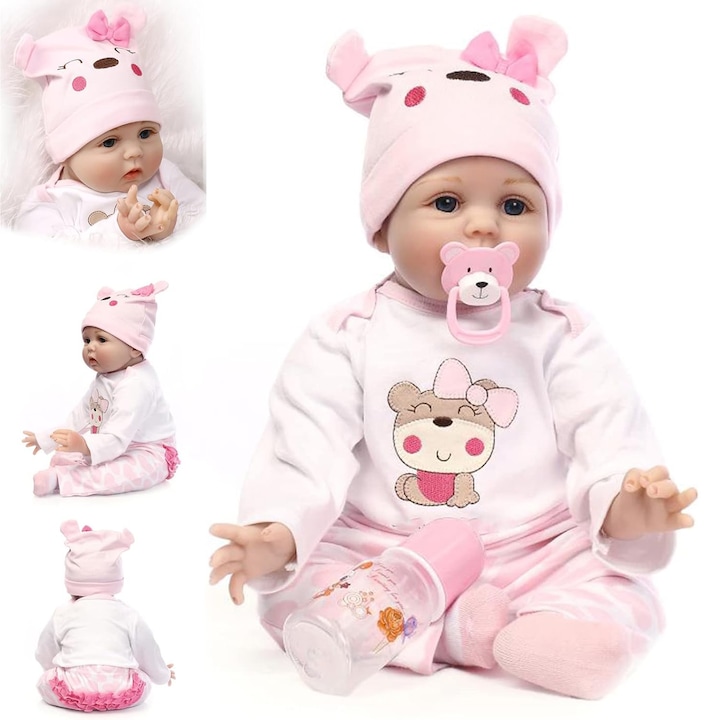 Кукла Reborn Baby, MOSMAOO®, реалистичен външен вид, височина 55 см, 3 години+, бяло/розово