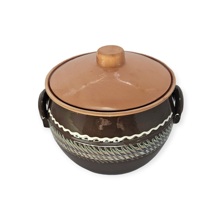 Vas de cuptor - oala de saramale negru model spic 6 litri cu toarte si capac