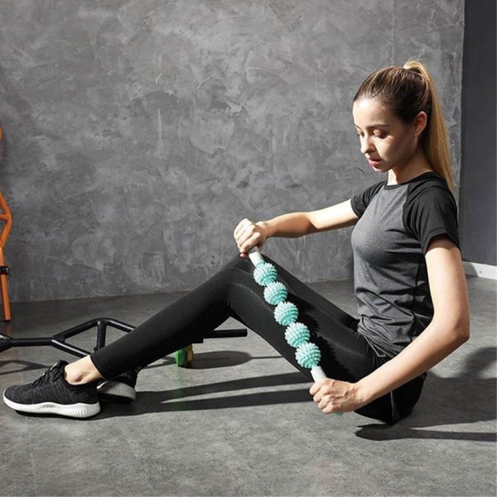 Rola de Masaj, albastra, 53 cm, pentru recuperare musculara, cu manere si bile masaj