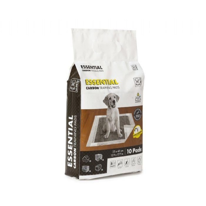 Paturici de antrenament M-Pets Essential Carbon, 45x33cm, set de 10 bucati, rezistente la scurgeri, elimina mirosurile
