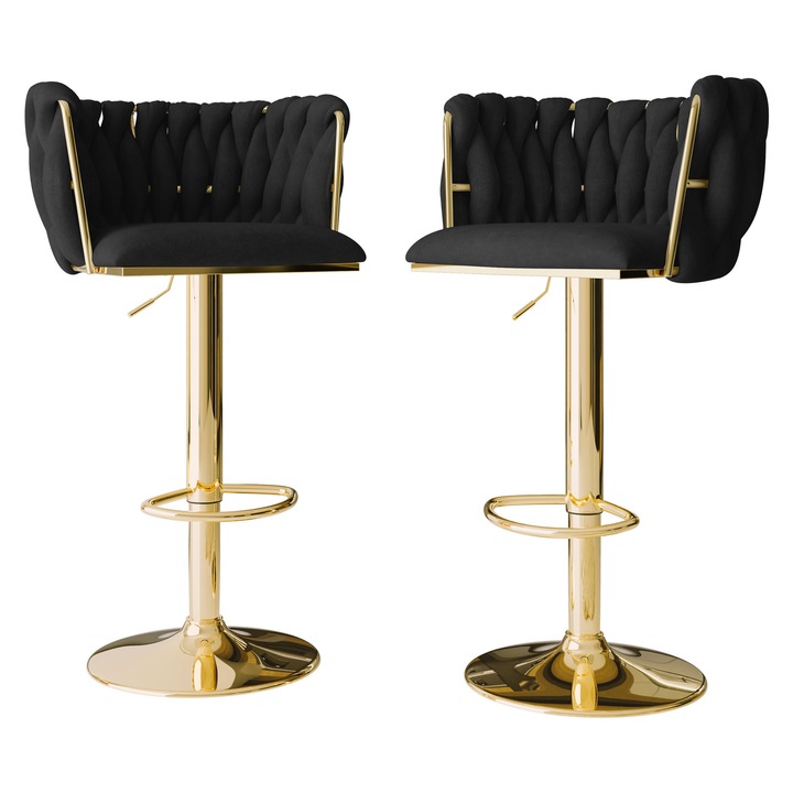 Set 2 buc scaune de bar Archie BS-1142, MIRJAN 24, 77-negru + auriu, 52x50x107 cm