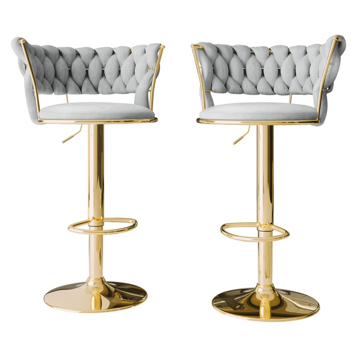 Set 2 buc scaune de bar Archie BS-1141, MIRJAN 24, 82-gri + auriu, 48x50x98 cm