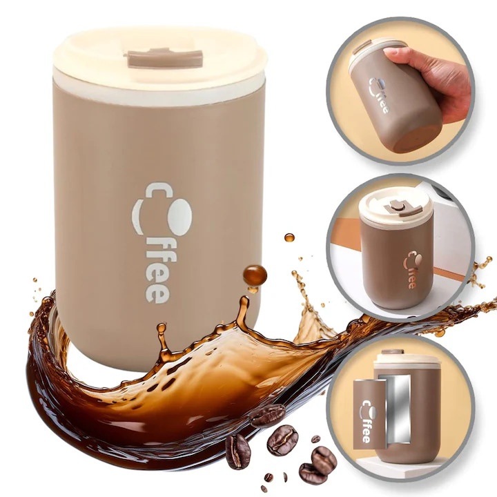 500 ml-es rozsdamentes acél termosz bögre szívószállal, modern dizájnnal és légmentesen záródó, ideális kávéhoz és teához – könnyen szállítható és kézzel tisztítható, Manolex®