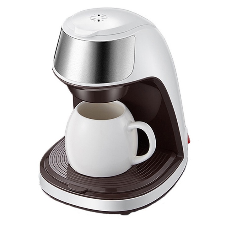 Мини автоматична кафемашина, Golxmse, 450W, капацитет 300ML, с керамична чаша, постоянен филтър, сребриста, 230x175x230mm