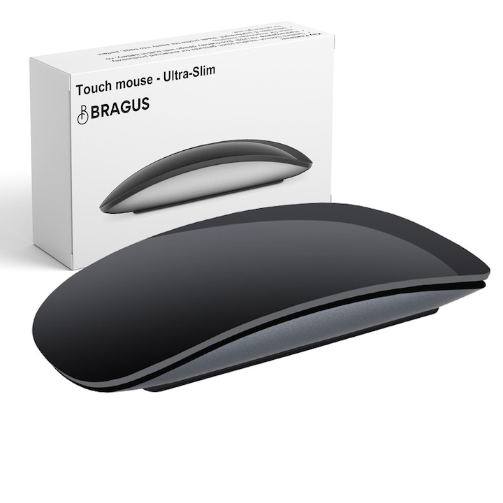 Mouse Wireless cu Gesturi, BRAGUS, Reincarcabil USB-C, Ultra Subtire, 1600 dpi, 68gr, Mouse Touch cu Gesturi, Silentios, Design Elegant, Compact, Mouse fara fir, Compatibil cu Laptop, Telefon, Tableta, Perfect pentru Utilizare Zilnica si Calatorii, Negru