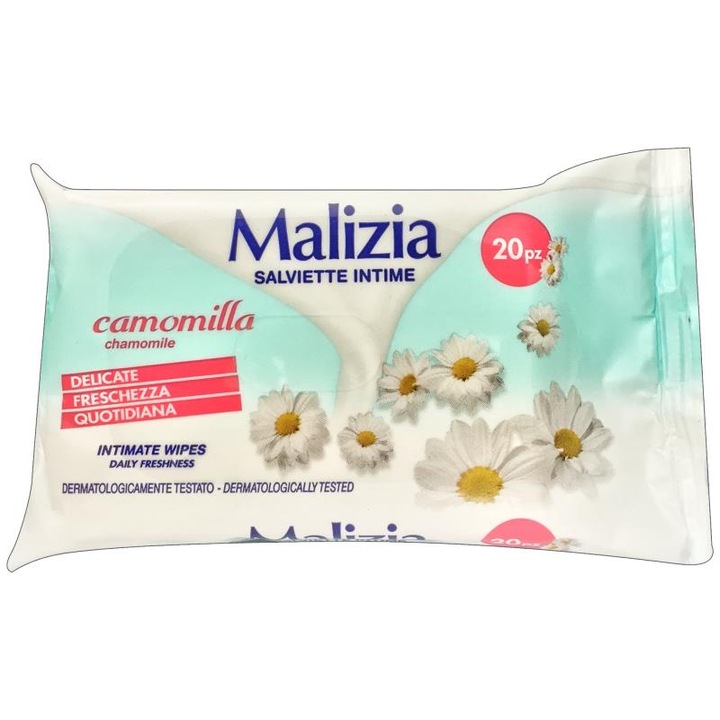Servetele igiena intima Malizia Salviette Intime Delicate, hipoalergice, cu aloe, 20 bucati