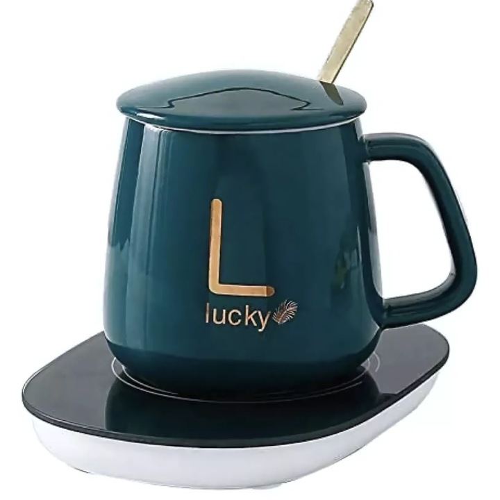 Jozy® kerámia kávés/teás bögre, professzionális dizájn, intelligens, USB tápellátás, hordozható, rugalmas, nem mérgező anyagok, könnyen tisztítható és kopásálló, megtartja az ideális 55°C-os hőmérsékletet, zöld