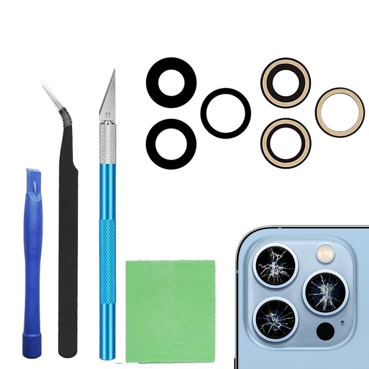 Kit de inlocuire lentila camera pentru iPhone 14 Pro Max, cu unelte de reparare, inclusiv B-7000, 365 zile garantie
