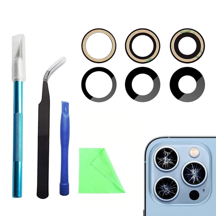 Kit de inlocuire lentila camera pentru iPhone 13 Pro Max, cu unelte de reparare, inclusiv B-7000, 365 zile garantie