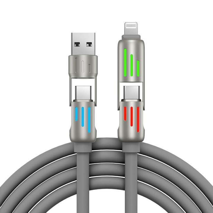 Cablu de incarcare 4-in-1, 240W, USB-C, Lightning, 1m, gri