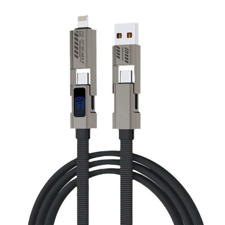 Cablu de incarcare 4-in-1, USB-C, Lightning, 1m, gri