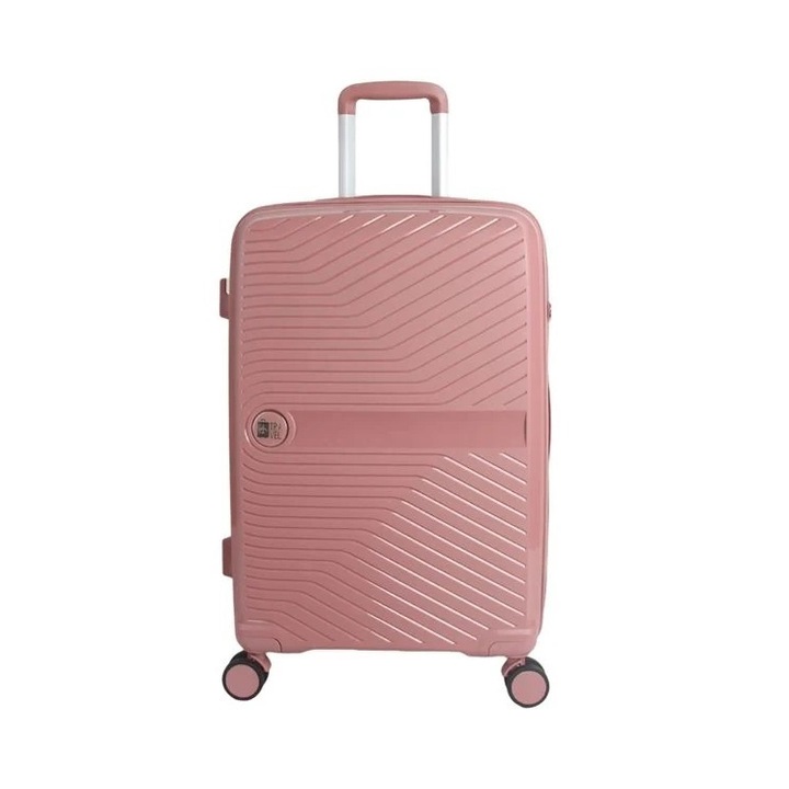 Valiza Troler, cu Dungi Reliefate, capacitate 20 kg, 58L, 42.5x24x66 cm, roz
