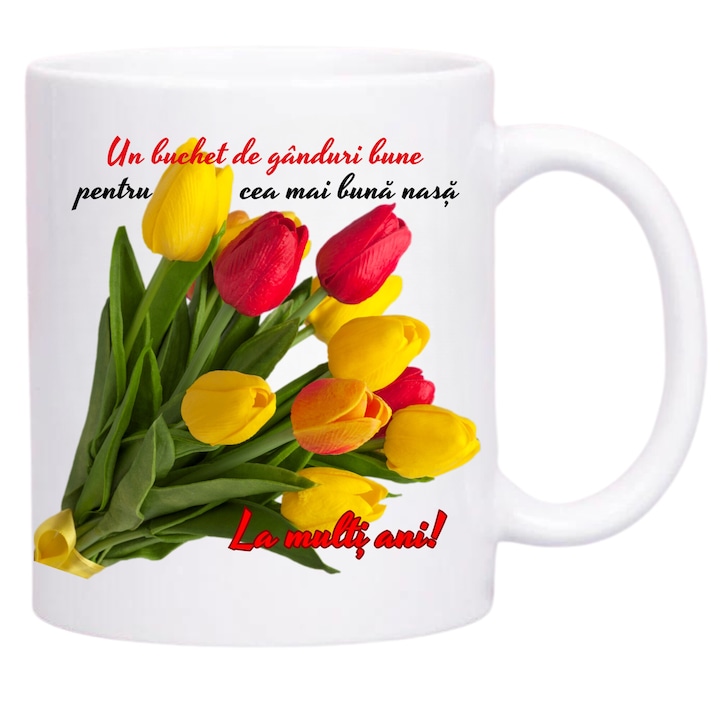 Cana ceramica, cu mesaj, La multi ani, pentru nasa, 330 ml