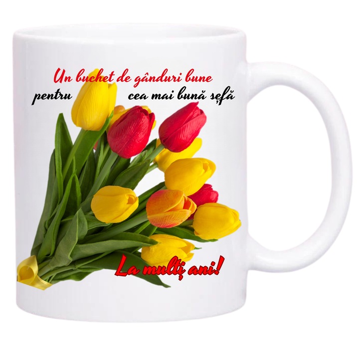 Cana ceramica, cu mesaj, La multi ani, pentru cea mai buna sefa, 330 ml