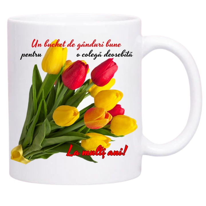 Cana ceramica, cu mesaj, La multi ani, pentru colega, 330 ml