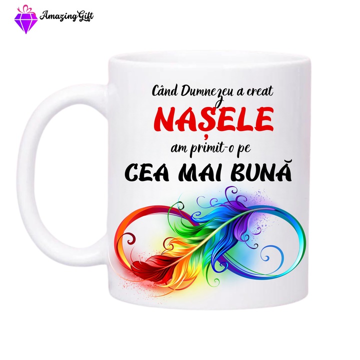 Cana personalizata, pentru cea mai buna nasa, imagine infinit, ceramica 330 ml