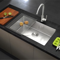 set chiuveta bucatarie inox cookingaid hera large cu 4 accesorii scurgator vase  gratar rulabil inox  dozator sapun  tocator lemn sapele 760mm x 450mm adancime cuva 254mm montare pe blat sau sub blat sau la nivelul blatului finisaj satinat imagen 7_0_
0