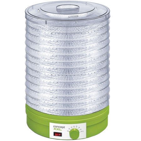 Deshidrator de alimente Concept SO1025, 245W, 12 tavi, diametru tava 32cm, ventilator, temperatura 35-70 70°, Verde