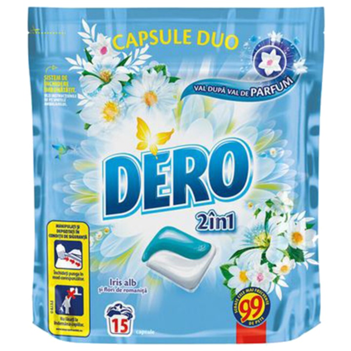 Detergent automat capsule duo Dero, Iris Alb, 15 spalari