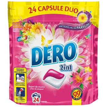 Detergent capsule duo Dero, Bujor de Munte, 24 spalari Detergent capsule duo Dero, Bujor de Munte, 24 spalari