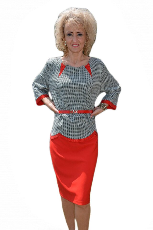 Rochie chic cu aspect de costum,D&J Exclusive, Rosu/Alb