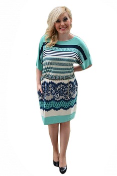 Rochie Daianne cu imprimeu rafinat pe cativea,decolteu in V,D&J Exclusive, Turcoaz Rochie Daianne cu imprimeu rafinat pe cativea,decolteu in V,D&J Exclusive, Turcoaz