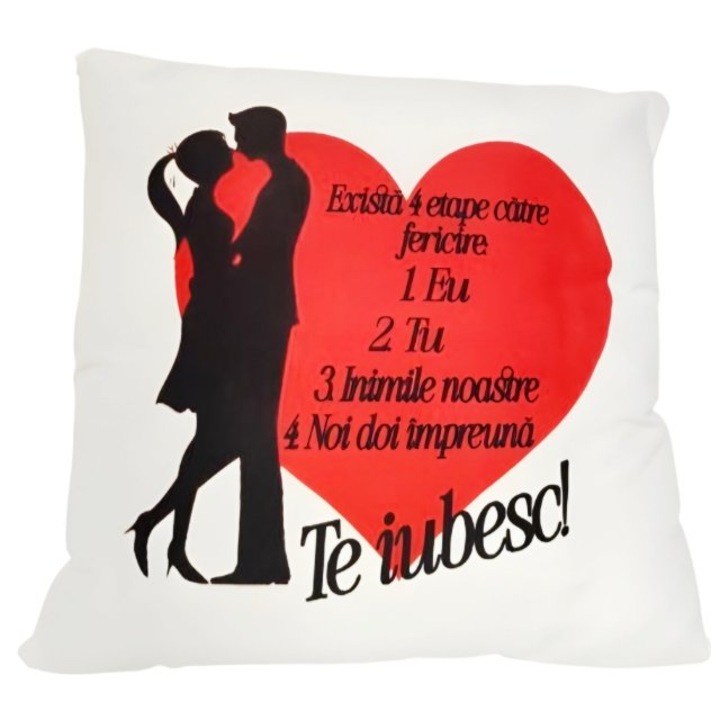 Perna personalizata, model ''Te iubesc'', poliester, alba, 40x40 cm