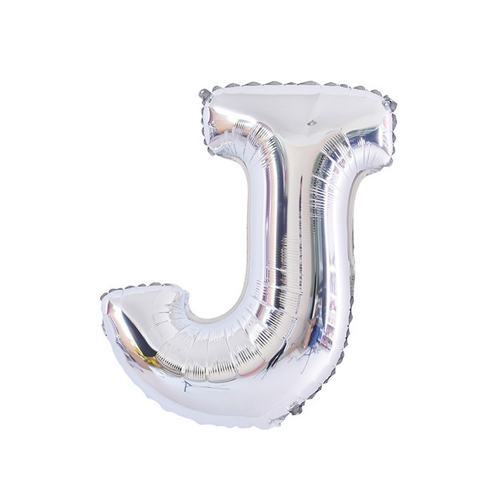 Ezüst betűs lufi, 16 colos, alufóliából, szülinapi party dekorációval