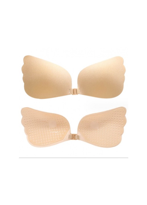 Sutien autoadeziv tip fluture eBA, fara bretele, inchidere frontala, confortabil, Marimea B, bej