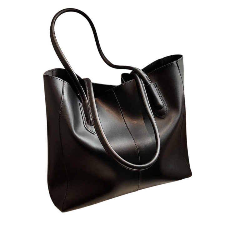 Geanta Shopper cu portofel la interior simpla, fara inchidere, 42 cm, culoarea negru, theCasius.®