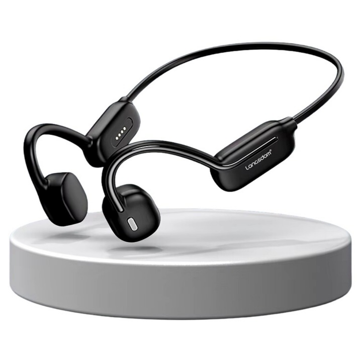 Слушалки Open Ear Langsdom, безжични, с костна проводимост, с лента за врат, плуване и спортни дейности, Bluetooth 5.3, IPX8, водоустойчиви, MP3 с вградени 32 GB, 11 часа автономия, HIFI звук, универсална съвместимост (Apple, Samsung и др.), черен