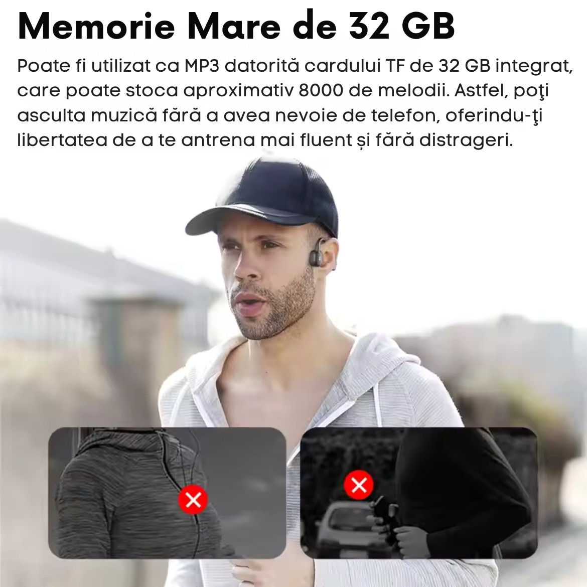 Casti Wireless, cu Conductie Osoasa, Open Ear, Casti Inot si Sport ...