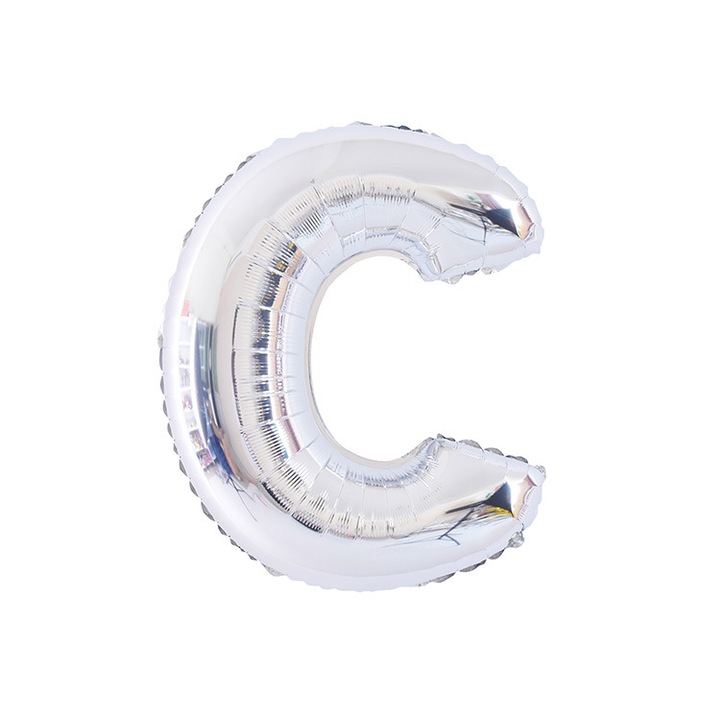 Ezüst betűs lufi, 16 colos, alufóliából, születésnapi party dekorációval