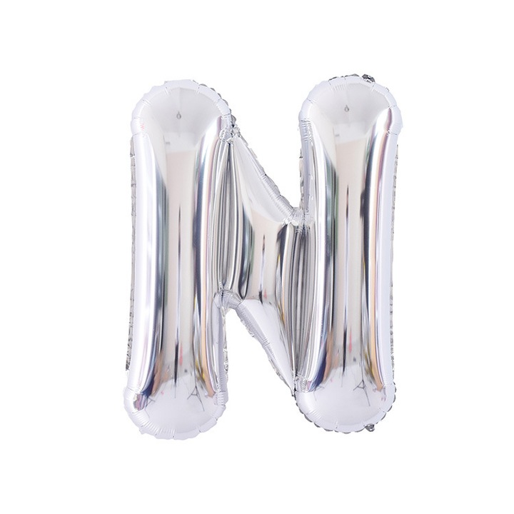 Ezüst betűs lufi, 16 colos, alufóliából, szülinapi party dekorációval