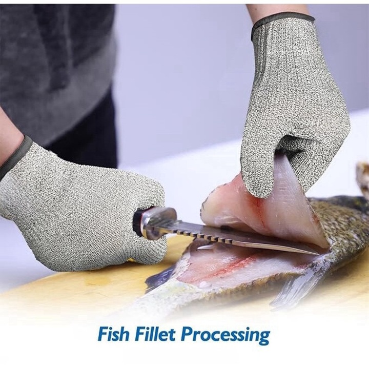 Защитни ръкавици ниво 5, устойчиви на порязване, полиетилен, сиви, L