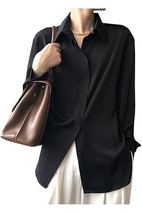 Camasa neagra subtire cu maneca lunga pentru dama, marime S, Beluring