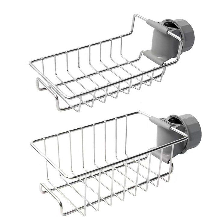 Suport multifunctional pentru bureti de spalat vase si accesorii de bucatarie, suport de dus multifunctional, clema pentru baterie, suport din otel inoxidabil, nu necesita gaurire, 2 bucati, otel inoxidabil