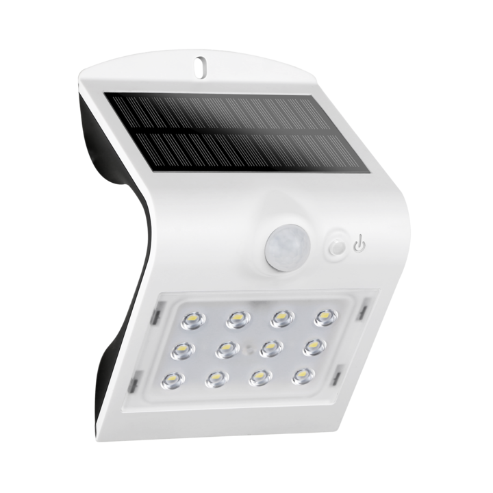 Lampa cu panou solar LED BUTTERFLY 1.5W 220lm 4000K alba de perete IP65 detectare 90° la maxim 6 metri