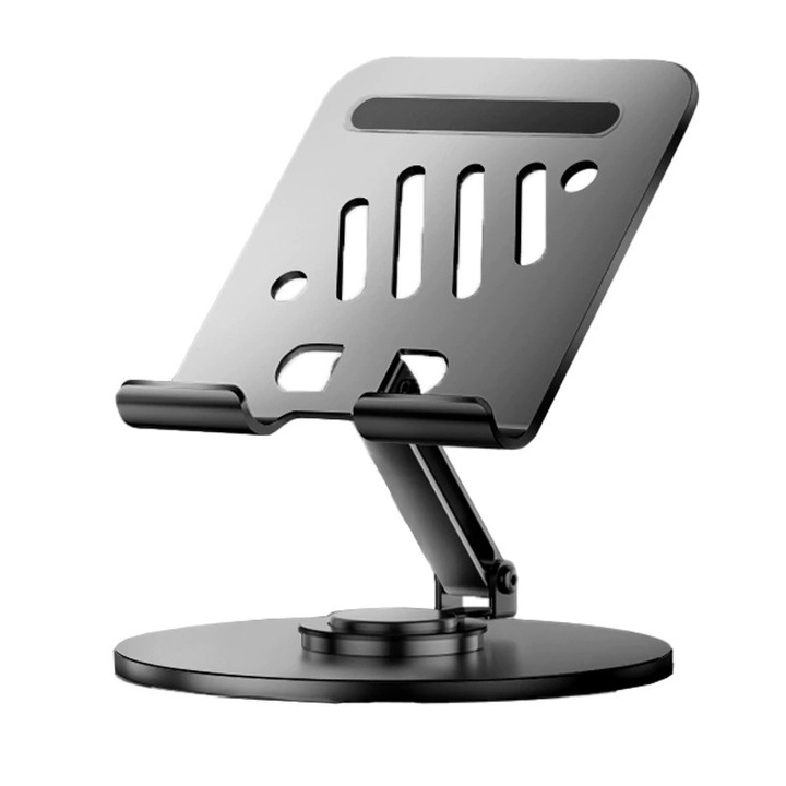 Univerzális Mobiltelefon- és Tablettartó, alumínium, 360°-ban forgatható, összecsukható, fekete