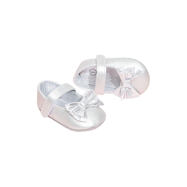 Pantofiori Eleganti pentru Bebelusi „Fundite Argintii” - Confortabili, Usori, Potriviti pentru Primele Incaltari, Marime 19, 0-6 luni