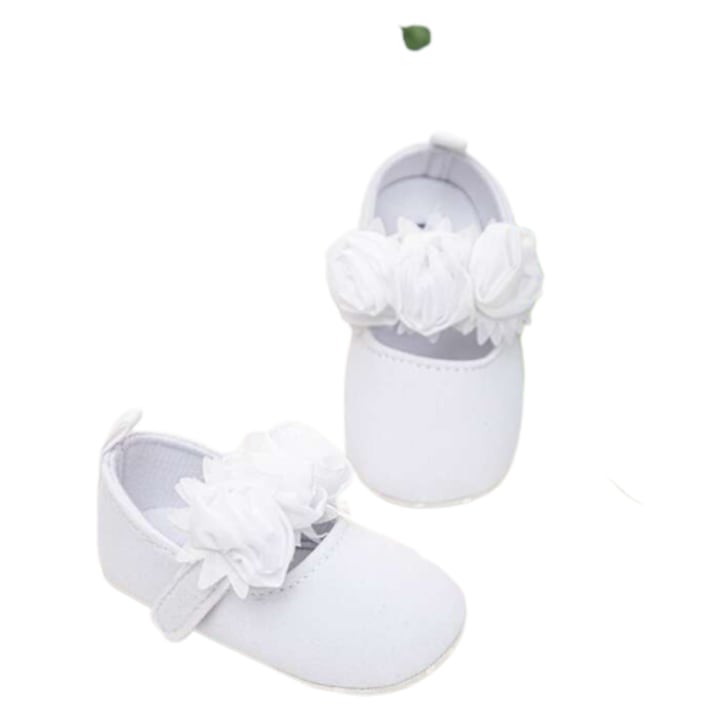 Pantofiori Bebelusi Eleganți cu Flori Albe - Primii Pași, Confort și Siguranță