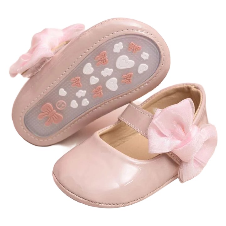 Pantofiori Bebe Fetita Roz cu Fundita - Eleganti si Confortabili, Marime 19, pentru 0-6 Luni