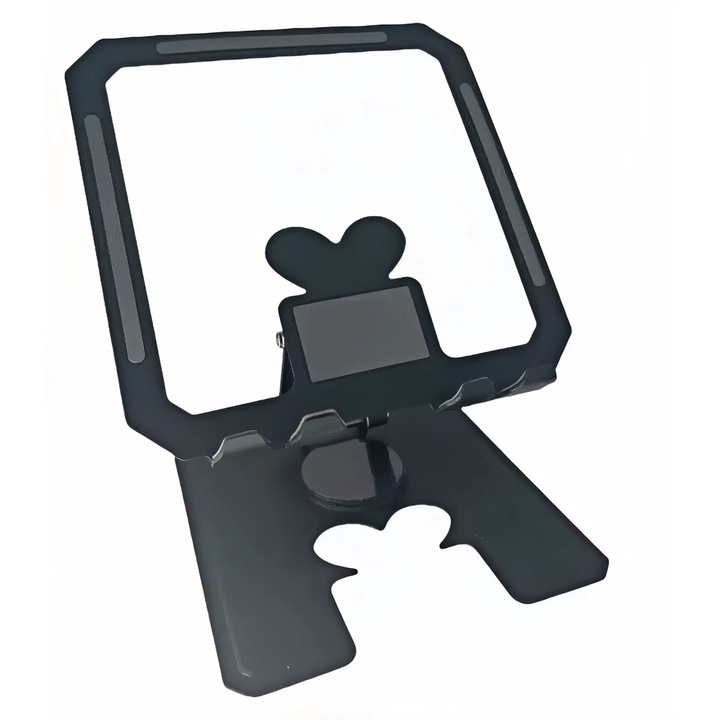 Suport pentru tableta/telefon in forma de inima, aluminiu, pivotant 360°, pentru telefoane mobile si tablete, negru
