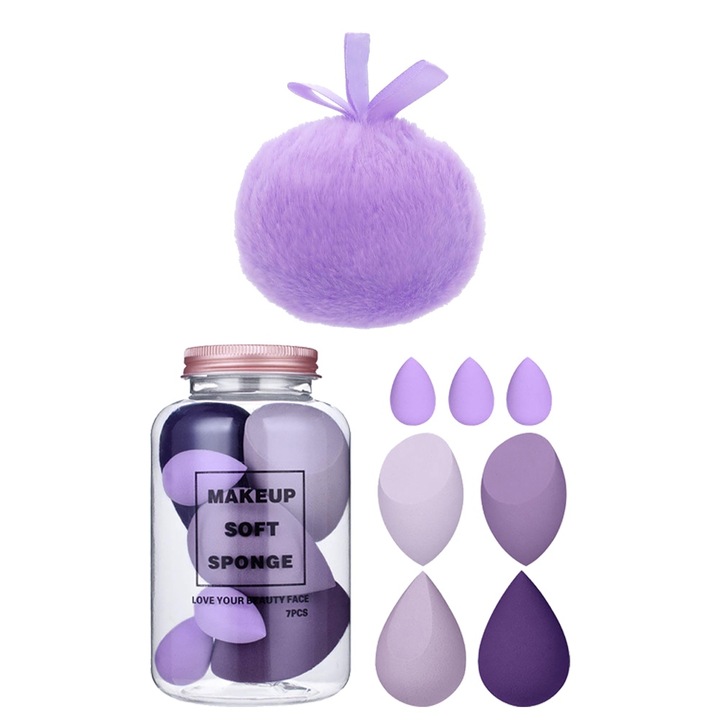 GlowPerfection Kit Гъба за хайлайтър и комплект апликатор, мек материал, многофункционален, щадящ кожата, ергономичен дизайн, перфектен за осветяване, нанасяне без размазване, пудра перфектен за лице и тяло, лилав